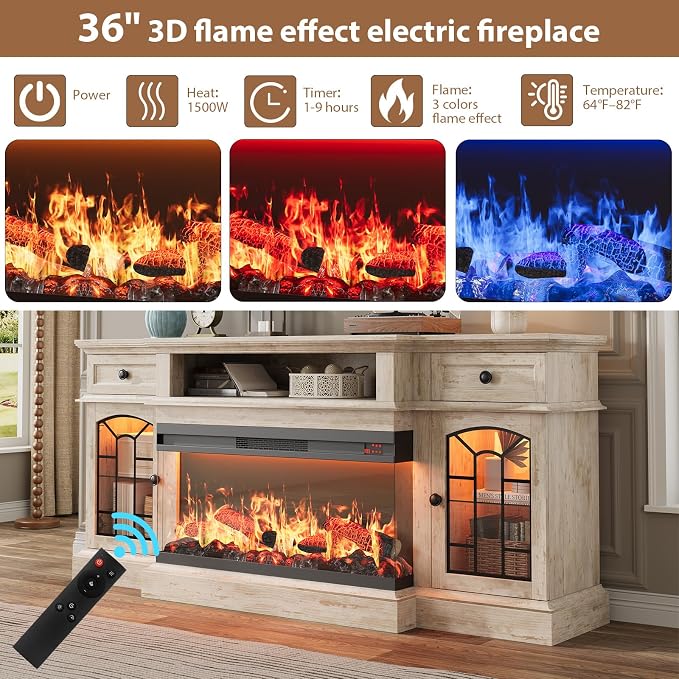 QUW 70" Farmhouse Fireplace TV Stand - Image 8