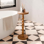 Solid Wood Drink Table, Rubber Wood‌ Small Round Side Table - Image 7
