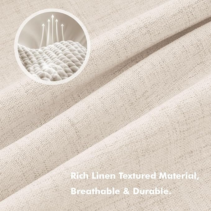 MIULEE 100% Blackout Linen Curtains 42 x 72 Inch Cream Beige 2 Panels | Thermal - Image 3