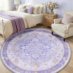 RELEANY Washable Area Rug, Round 6ft, Water Repellent, Pet Friendly, Vintage - Image 3