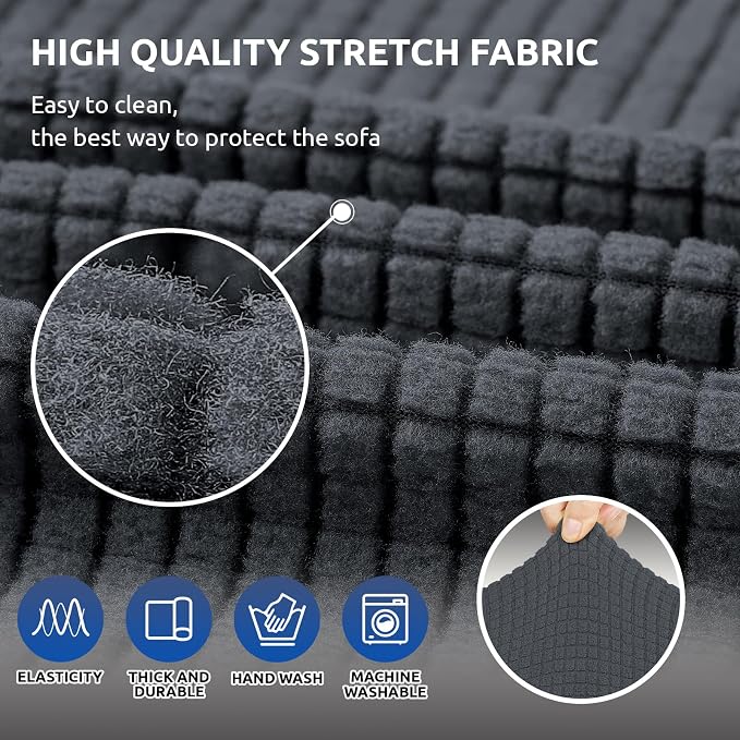 Stretch Loveseat Couch Cover, 2 Cushion Couch Slipcover, Charcoal | 1-Piece - Image 5