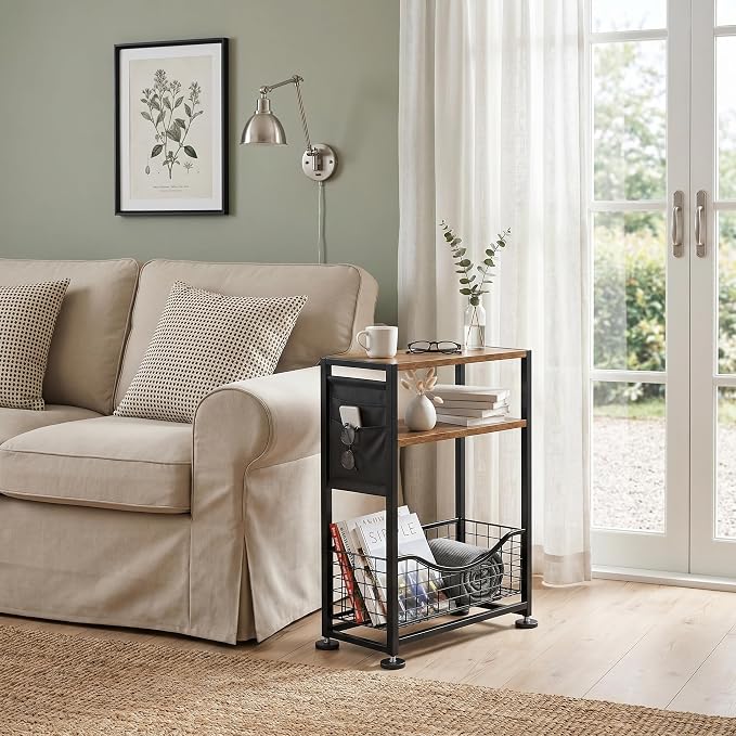 Skinny Side Table with Storage, 3 Tier Slim Side Tables - Image 9