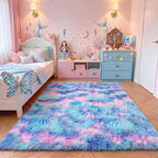 Fluffy Area Rugs for Girls Bedroom, 4x6 Purple Rainbow Bedside Rug, Indoor Cute by ONASAR