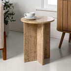 JONATHAN Y Javier Solid Travertine Marble End Table, 14-inch Round Modern by JONATHANY
