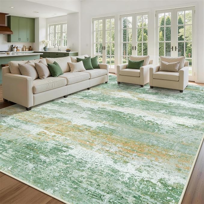 Aelenmu 10x14 Area Rugs for Living Room Washable Dining Room Green | Modern - Image 3