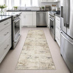 2.6x10 Washable Runner Rug:Modern Abstract Soft Carpet Beige Brown | - Image 4