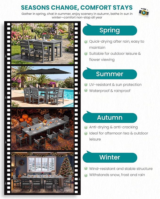 SERWALL Patio Dining Set with 15FT Double Side Umbrella, Outdoor Dining Sets - Image 4