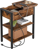 HOOBRO End Table with Charging Station, Narrow Side Table, Flip Top Nightstand by HOOBRO