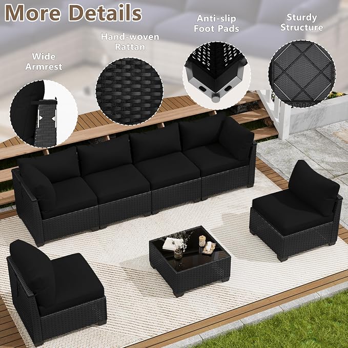 LOUVIXA 7 Piece Outdoor Patio Furniture Set, Outdoor Sectional Sofa, Wicker - Image 5