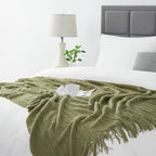 BOURINA Dark Olive Throw Blanket 50x60 Inches Throw Textured Solid Soft Sofa - Image 6