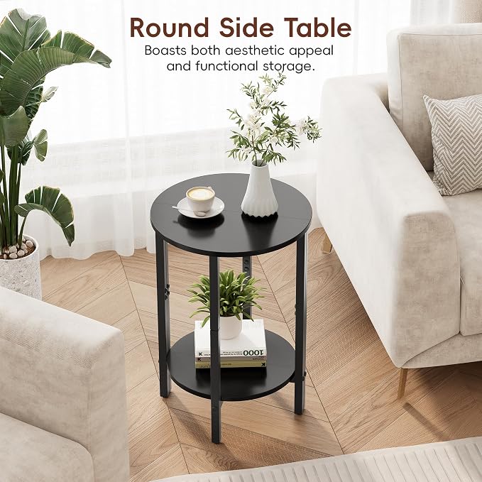 Vagusicc Side Table, Small End Table, 2 Tier Couch Side Tables, Small Round - Image 5
