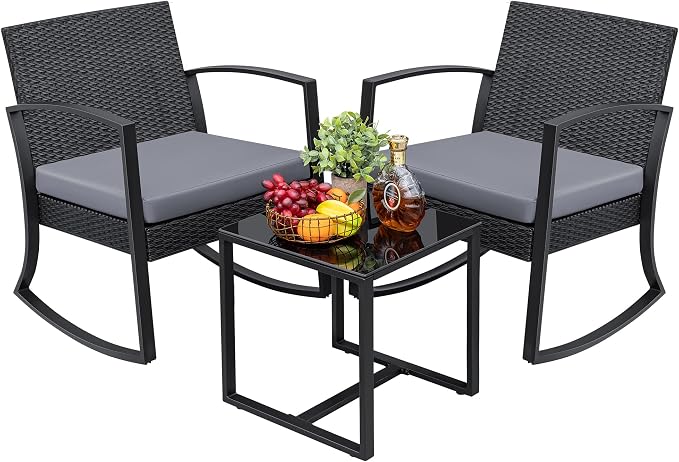 Greesum 3 Pieces Outdoor Furniture Set Patio Bistro Rocking Chairs by BuynowfromGreesum