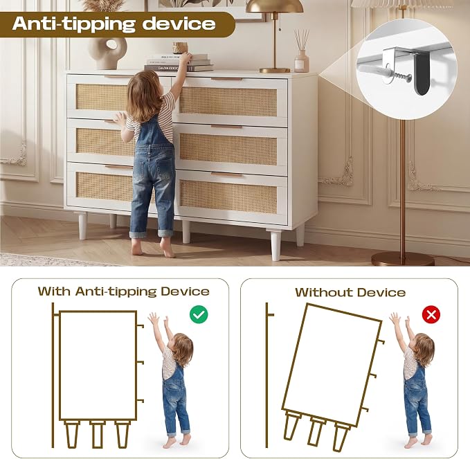 FUQARHY 6 Drawer Dresser Rattan Dresser Modern Chest - Image 7