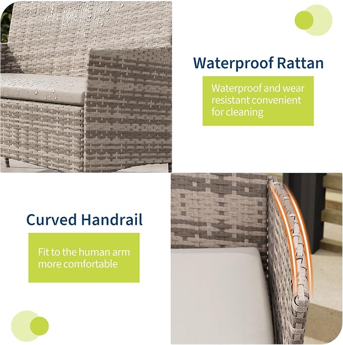 GarveeLife 4-Piece Patio Furniture Set, Rattan Outdoor Furniture - Image 5