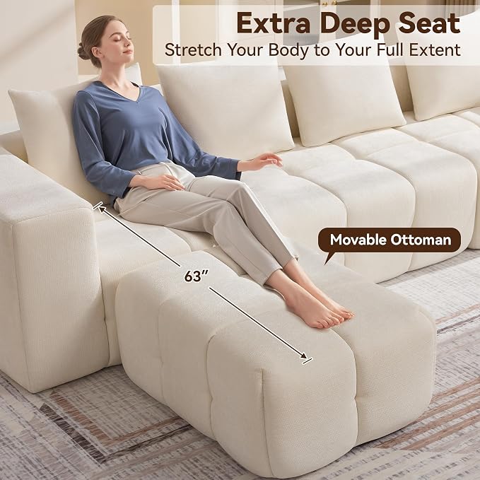 160" Boneless Couch, Oversized Cloud L Shaped Couch, Modular Sectional Sofa - Image 4