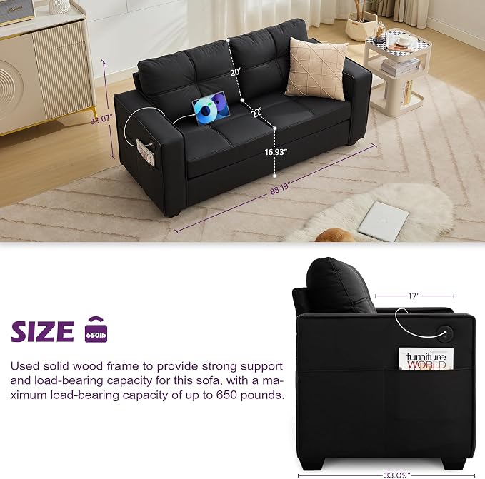 TYBOATLE 65" Faux Leather Loveseat - Image 2