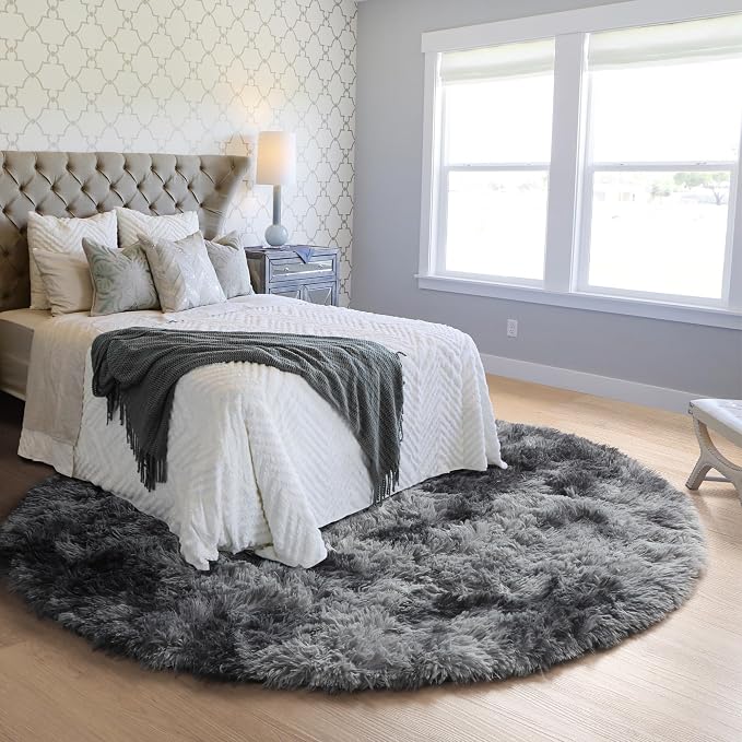Tie-Dyed Dark Grey Round Area Rugs 5ft, Ultra Soft Bedroom Circle Rug - Image 9
