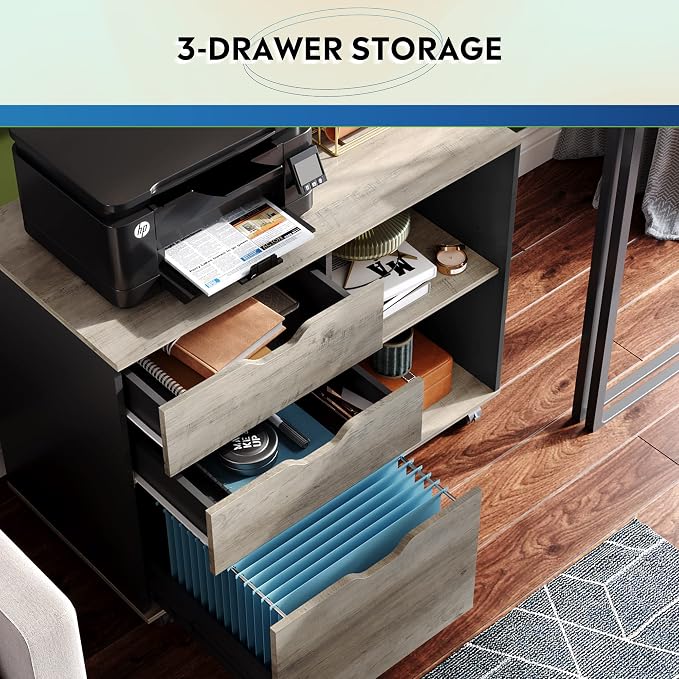 DEVAISE 3-Drawer Wood File Cabinet, Mobile Lateral Filing Cabinet, Printer Stand - Image 4