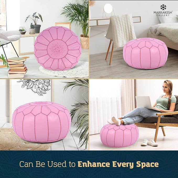 Marrakesh Gallery Genuine Leather Round Pouf Unstuffed - Image 7