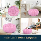 Marrakesh Gallery Genuine Leather Round Pouf Unstuffed - Image 7