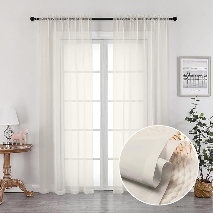 2 Panels Ivory Sheer Curtains 72 Inches Length Window Treatment by OVZME