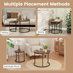 Giantex Nesting Coffee Table Set of 2, Round Stacking Side Tables w/Wooden - Image 5
