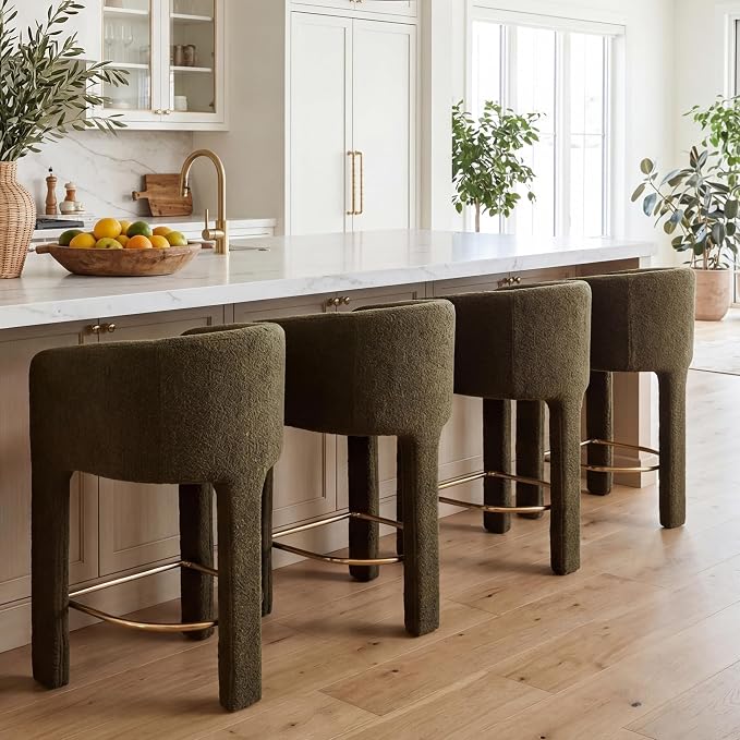 Modern Counter Height Bar Stools Set of 4, 26”H Barrel Counter Stools - Image 7