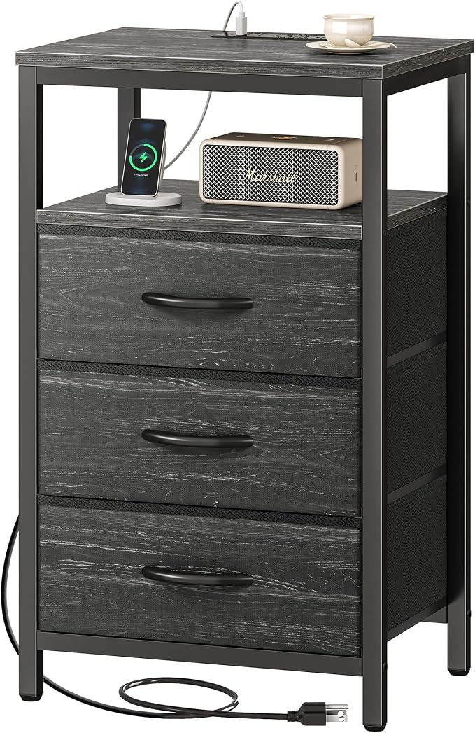 Huuger Nightstand with Charging Station, 27.6 Inch End Table Bedside Table with - Image 9