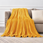 BEDELITE Ribbed Mustard Yellow Fleece Throw Blanket by BEDELITE