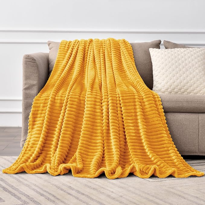 BEDELITE Ribbed Mustard Yellow Fleece Throw Blanket by BEDELITE