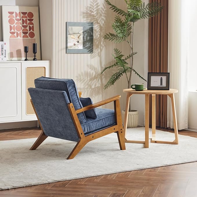 Karl home Accent Chair Wide Armrest Mid-Century Lounge Chair Chenille Armchair - Image 6