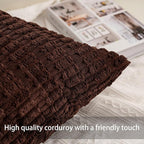 Pack of 2 Corduroy Decorative Throw Pillow Covers 12x24 Inch, Dark Brown | Fall - Image 2