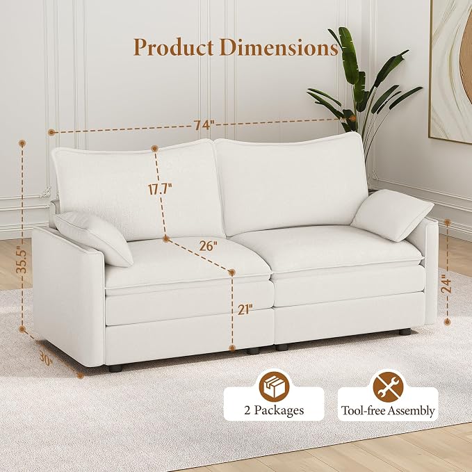 Vesgantti 74" Loveseat Sofa for Living Room, Comfy Cloud Couch Deep Seat - Image 2