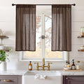 BGment Brown Linen Kitchen Curtains 40 Inch Length, Small Semi Sheer Drapes by BGment