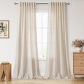 Cream Beige Linen Curtains for Living Room 100 Inches Long Light Filtering Semi by Nanspring