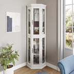 BELLEZE Lighted 3-Side Glass Display Curio Cabinet w/Tempered Glass Doors & by BELLEZE