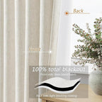100% Blackout Linen Curtains for Bedroom 90 Inches Long Natural Cream Black Out - Image 4