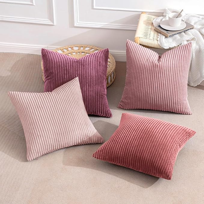 MIULEE Soft Corduroy Decorative Throw Pillow Covers Purple Pink 18x18 | Set of 4 - Image 4