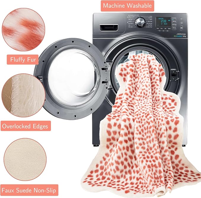 Huichenxing2021FURSTORE Faux Fur Leopard Cheetah Print Rug Pink 5.3x6.7ft | - Image 3