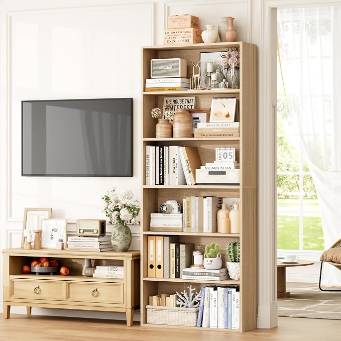 FOTOSOK 6-Tier Open Bookcase and Bookshelf Set of 2, Freestanding Display - Image 4