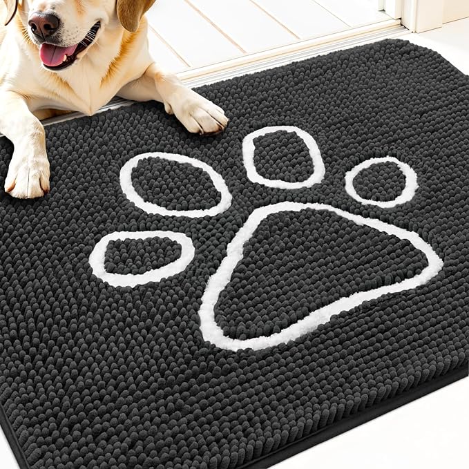 OLANLY Dog Door Mat for Muddy Paws 34x21, Paw Print Design Chenille Mud Mat | by OLANLY