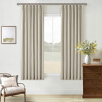 Oatmeal Beige 100% Blackout Pinch Pleated Linen 63 Inch Curtains - Image 8