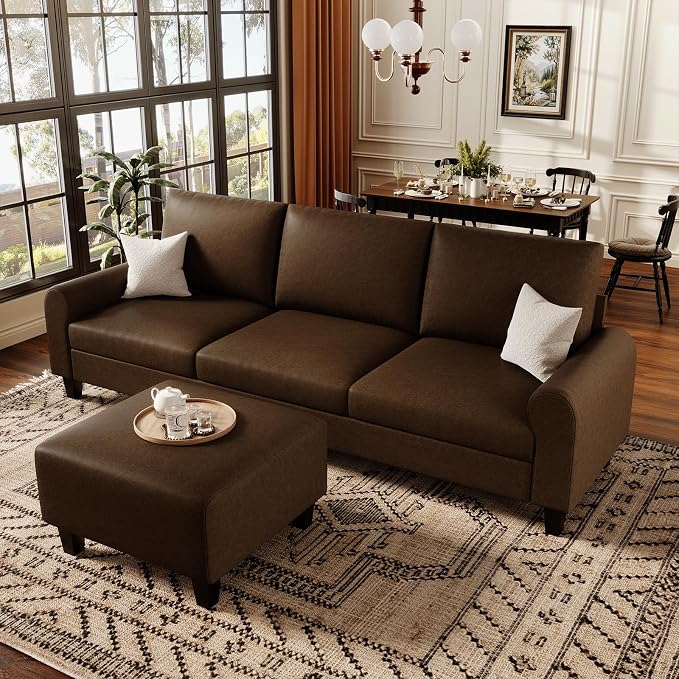 EASE MOOSE Large Seat Faux Leather L Shaped Sofa, Waterproof and - Image 4