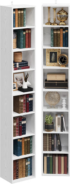 IRONCK Tall Narrow Bookshelf 8 Tiers 71in Set of 2, Compact Corner Bookcase - Image 4