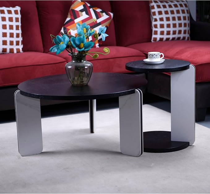 GDFStudio Round Nesting Coffee Table Set of 2, Modern Wooden Accent Side Table - Image 6