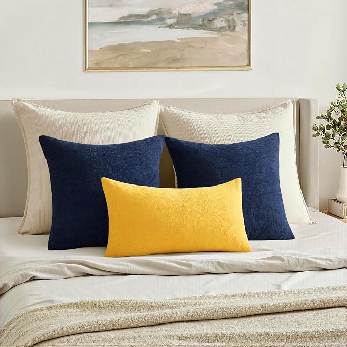 MIULEE Yellow Chenille Couch Throw Pillow Covers, 20x20 | Set of 2, Soft - Image 4