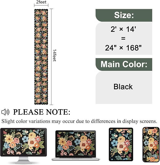 DUKINO 2x8 Washable Runner Rug, Floral Non Slip Kitchen Runner Rug, Floral - Image 2