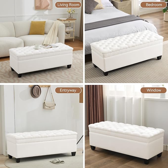 WUTUTUEE 51" Fabric Storage Ottoman Bench, Upholstered Rectangle End of Bed - Image 7