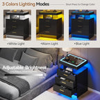 Black Night Stand with Wireless Charging Station, Smart Bedside Table with 3 - Image 5