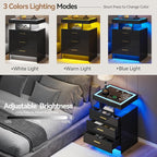 Black Night Stand Set 2 with Wireless Charging Station, Smart Bedside Table - Image 5